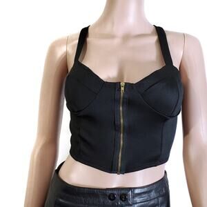 Eye Candy | Zip Front Cross Back Black Crop Top